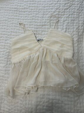 Abercrombie & Fitch Cream Chiffon Spaghetti Strap Peplum Camisole